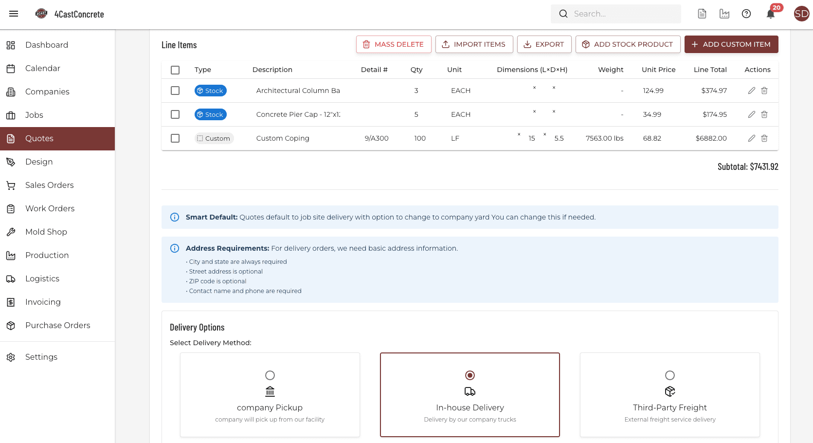 Quote Builder Interface